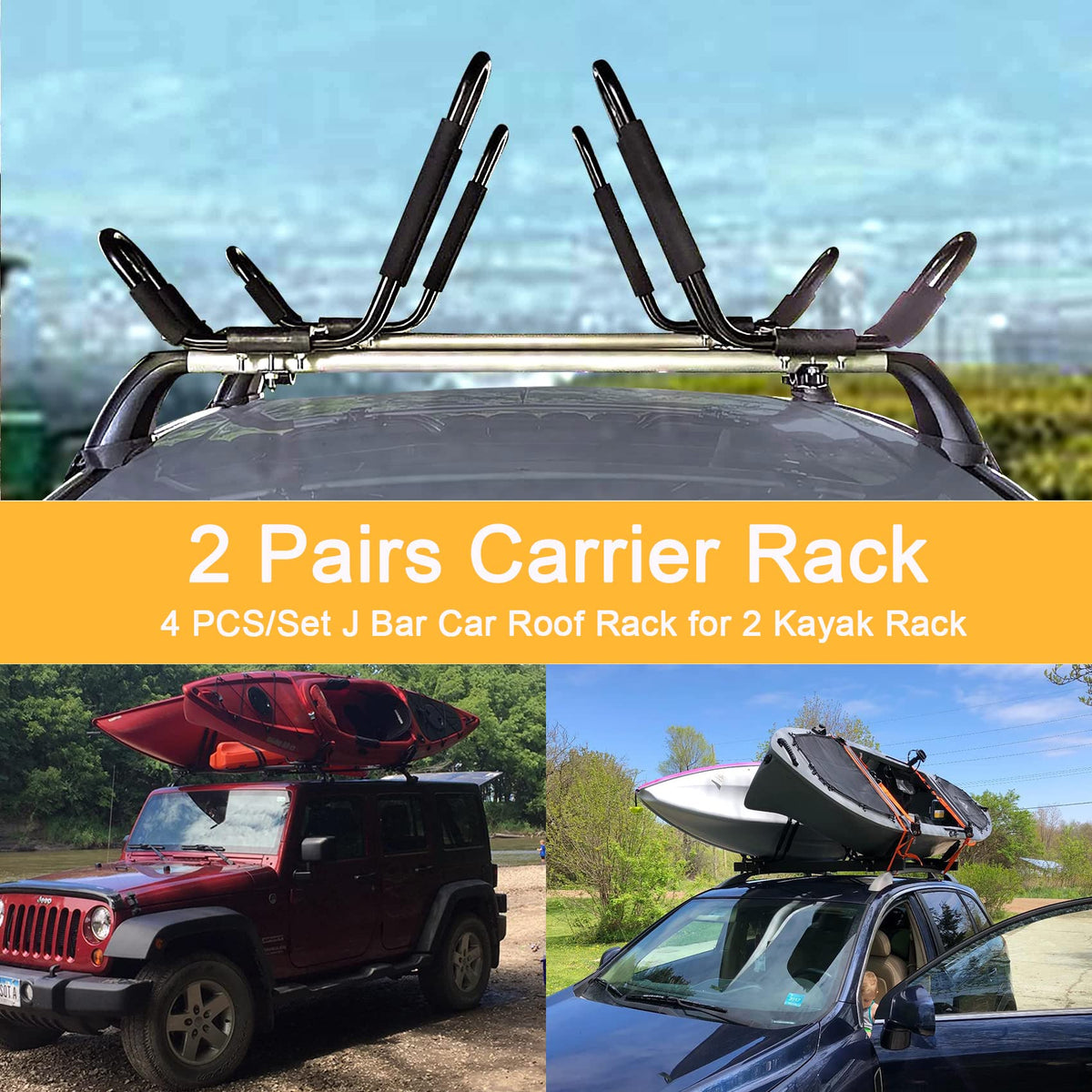 2 Pairs J-Bar Kayak Roof Rack Set of 4 B339885
