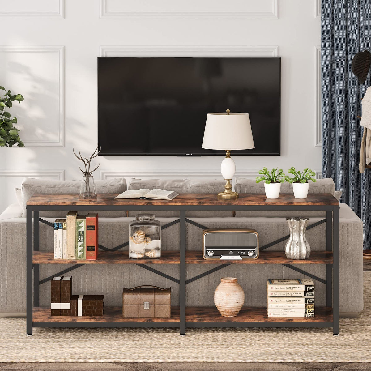 70.9 Inch 3-Tier Console Table with Storage Shelves R2895