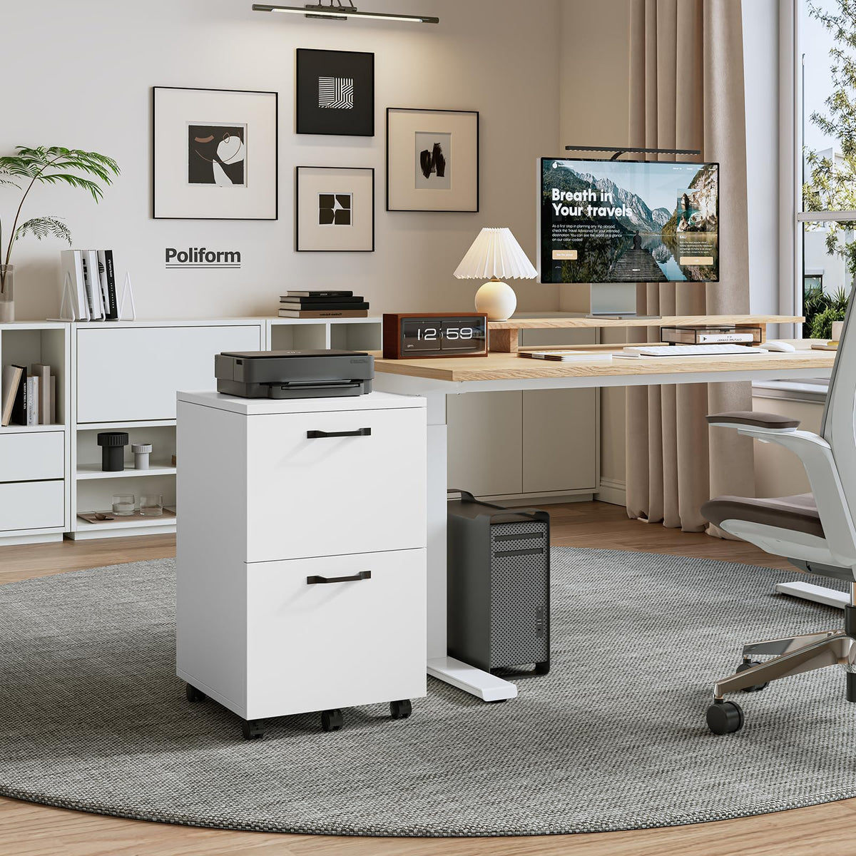 White 2 Drawer Rolling Wood File Cabinet C553487