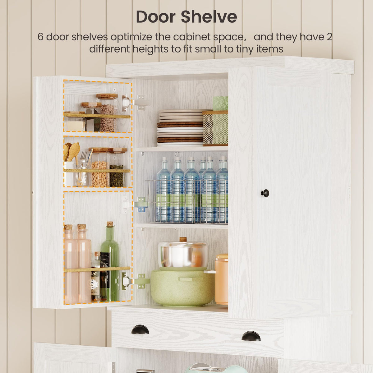 72" White Kitchen Pantry Cabinet with Drawer S701326