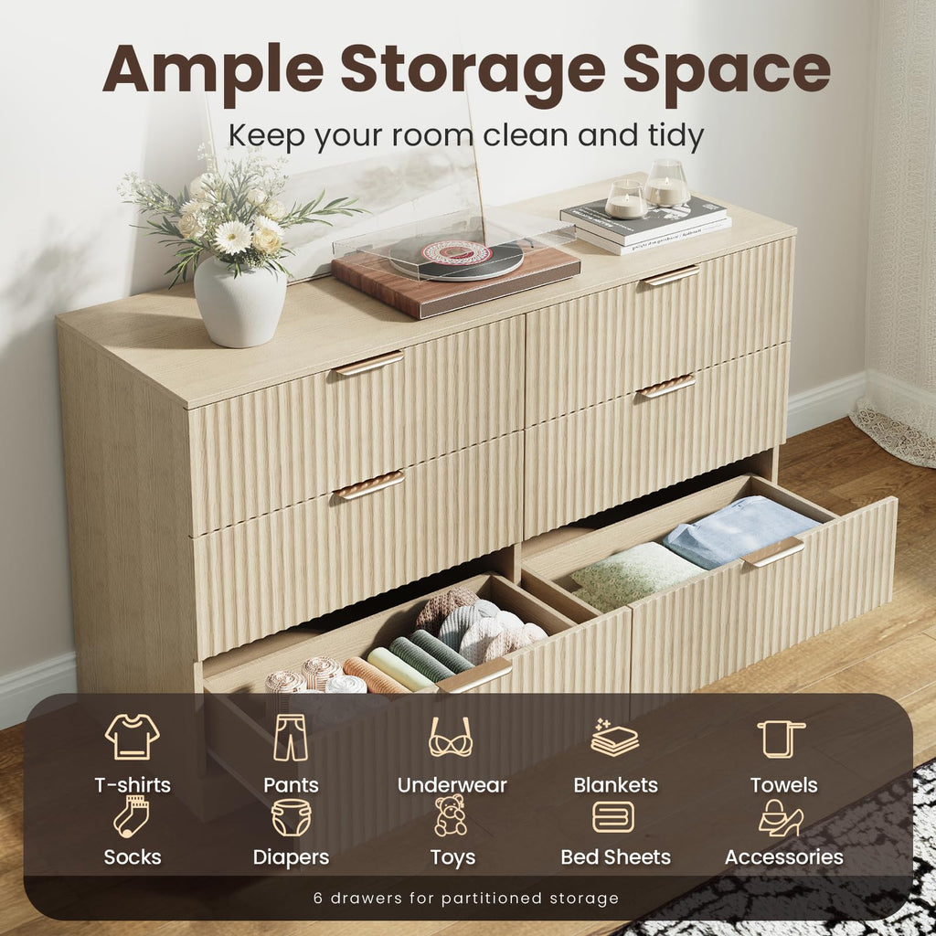 Natural Wood 6 Drawer Dresser Y36951