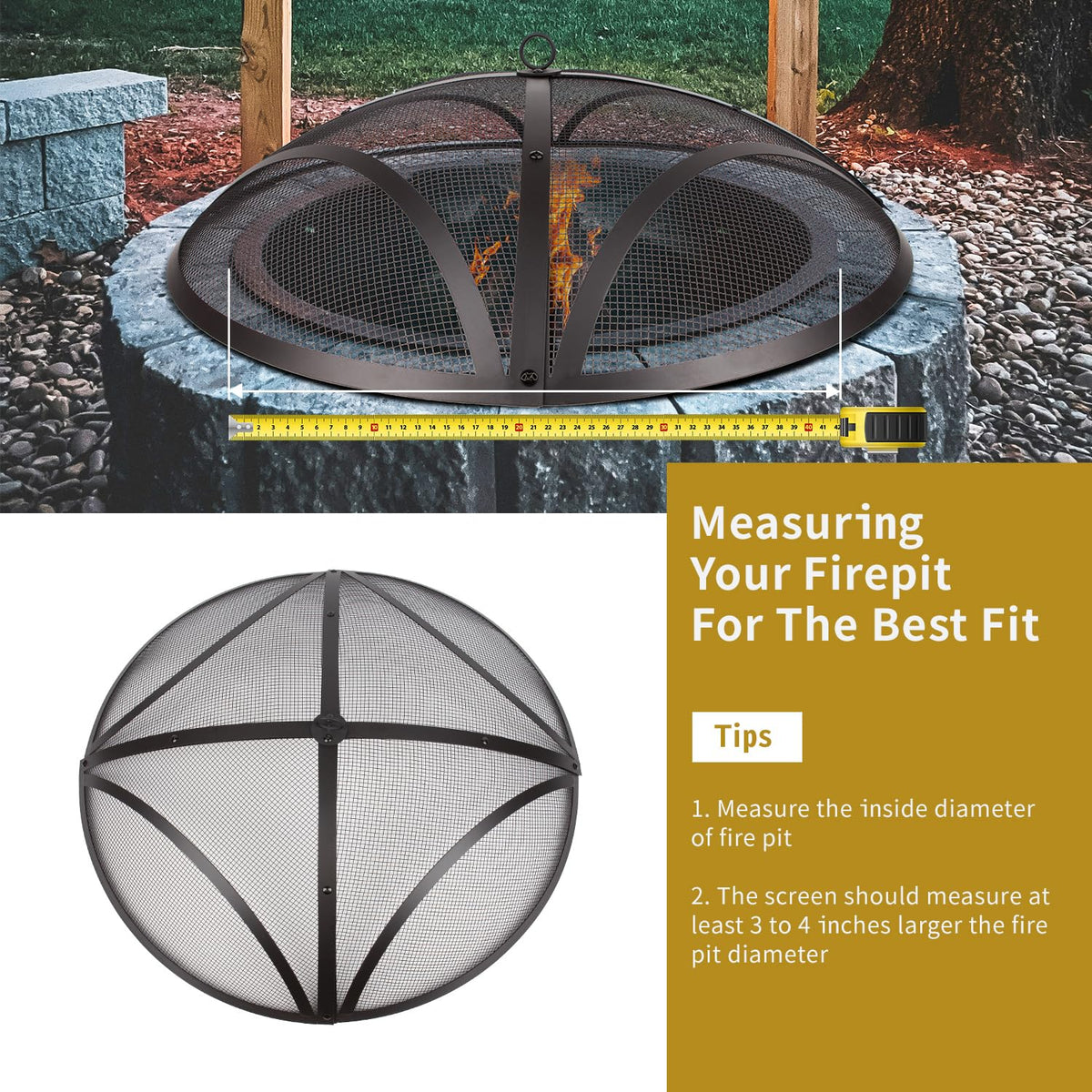 32In Reinforced Steel Round Fire Pit Screen Cover W5305