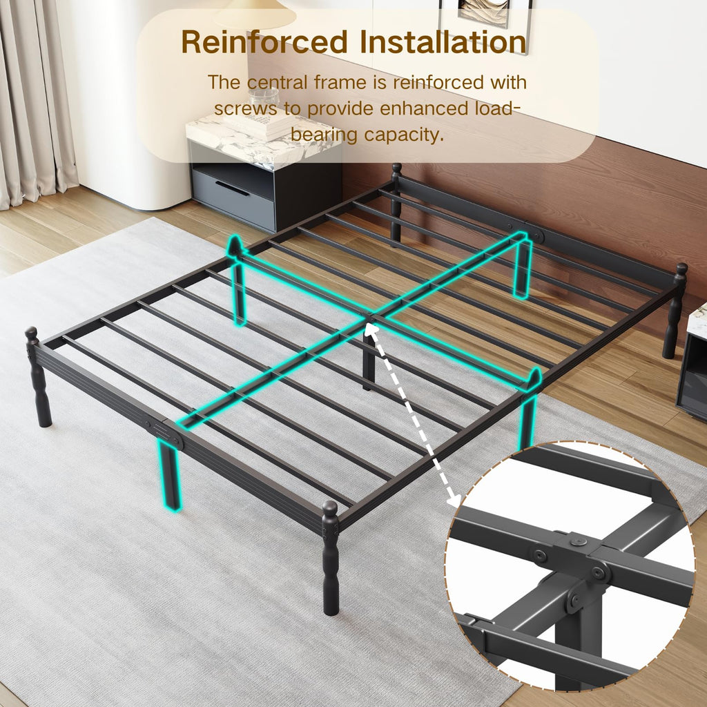 Queen Size Black Metal Bed Frame with Storage D8663