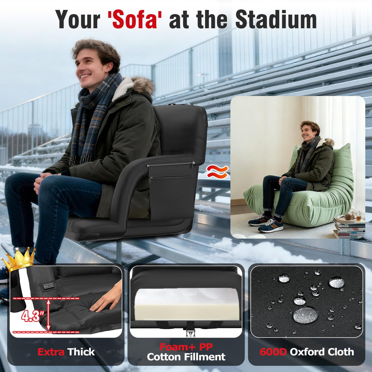 Heated Stadium Seats with Back Support 2 Pack K774406