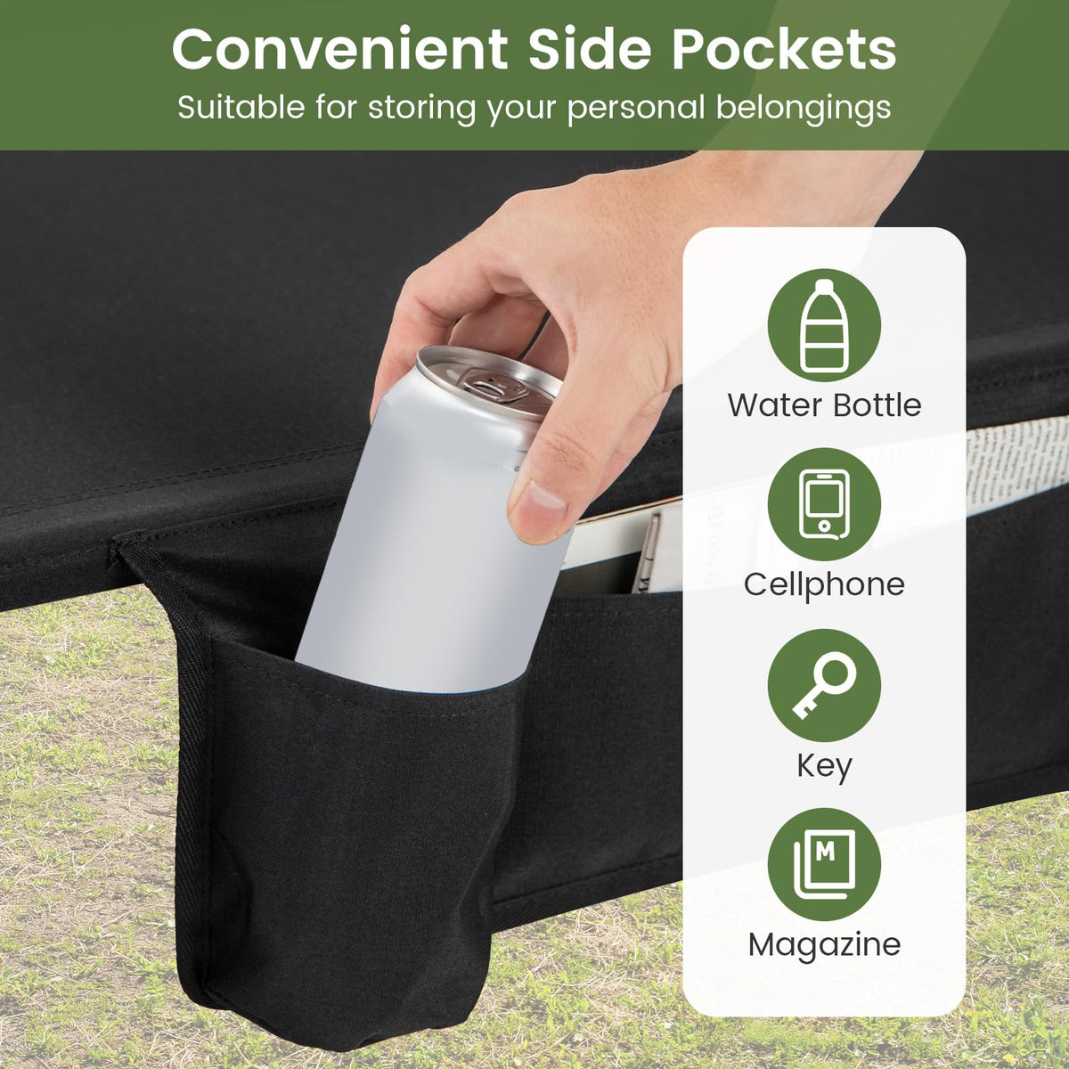 Folding Camping Cot with Carrying Bag & Side Pocket I197
