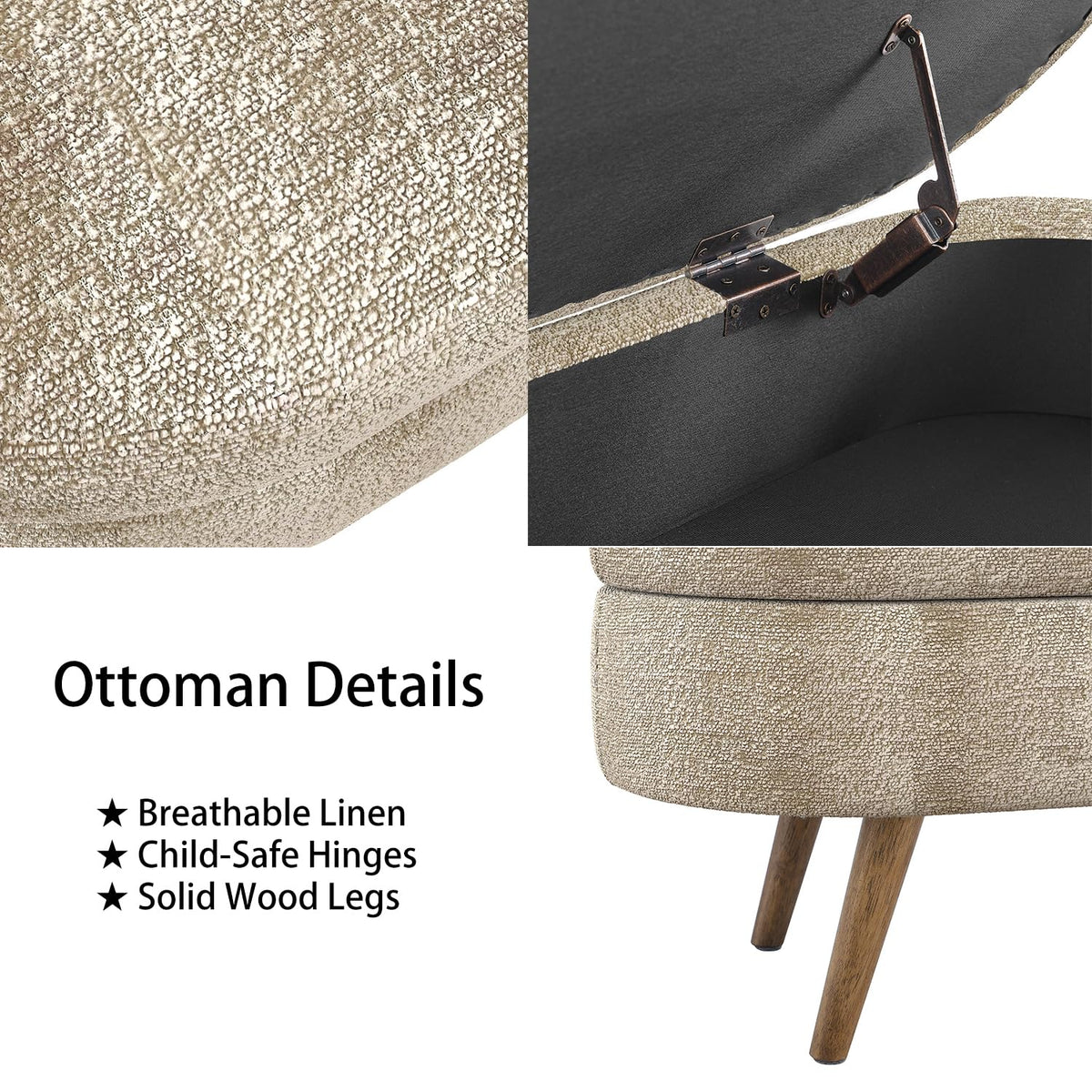 Brown Linen Storage Ottoman Bench U168