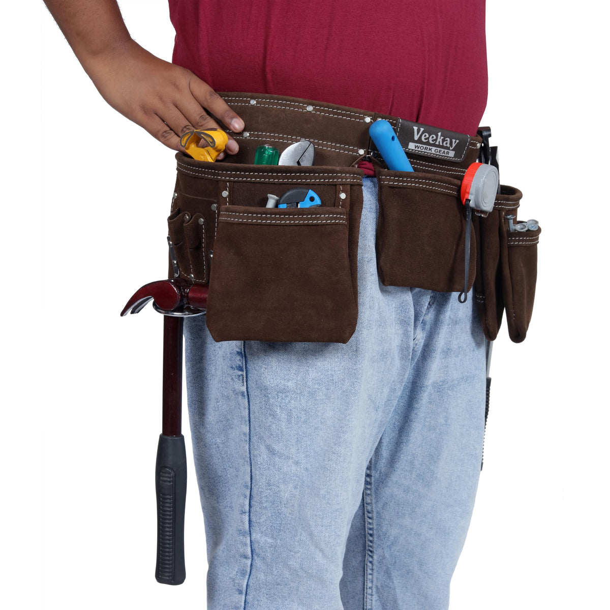 Brown Suede Leather 11-Pocket Tool Belt M22780