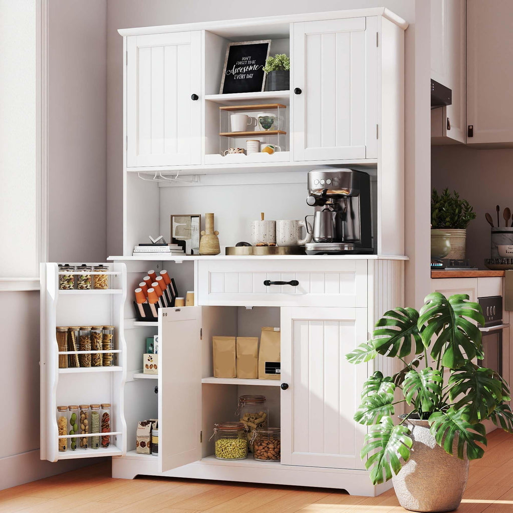 Tall White Kitchen Storage Cabinet with Door and Shelves X20724