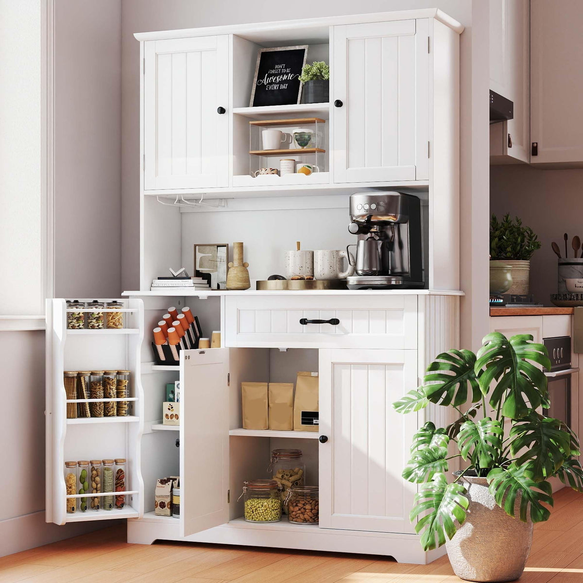 Tall White Kitchen Storage Cabinet with Door and Shelves X20724