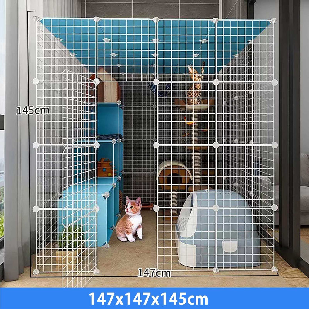 Large Cat Cage Indoor Cat Playpen Detachable Metal Cat Kennels with Ramp Ladders Hammock and Bed Black K201