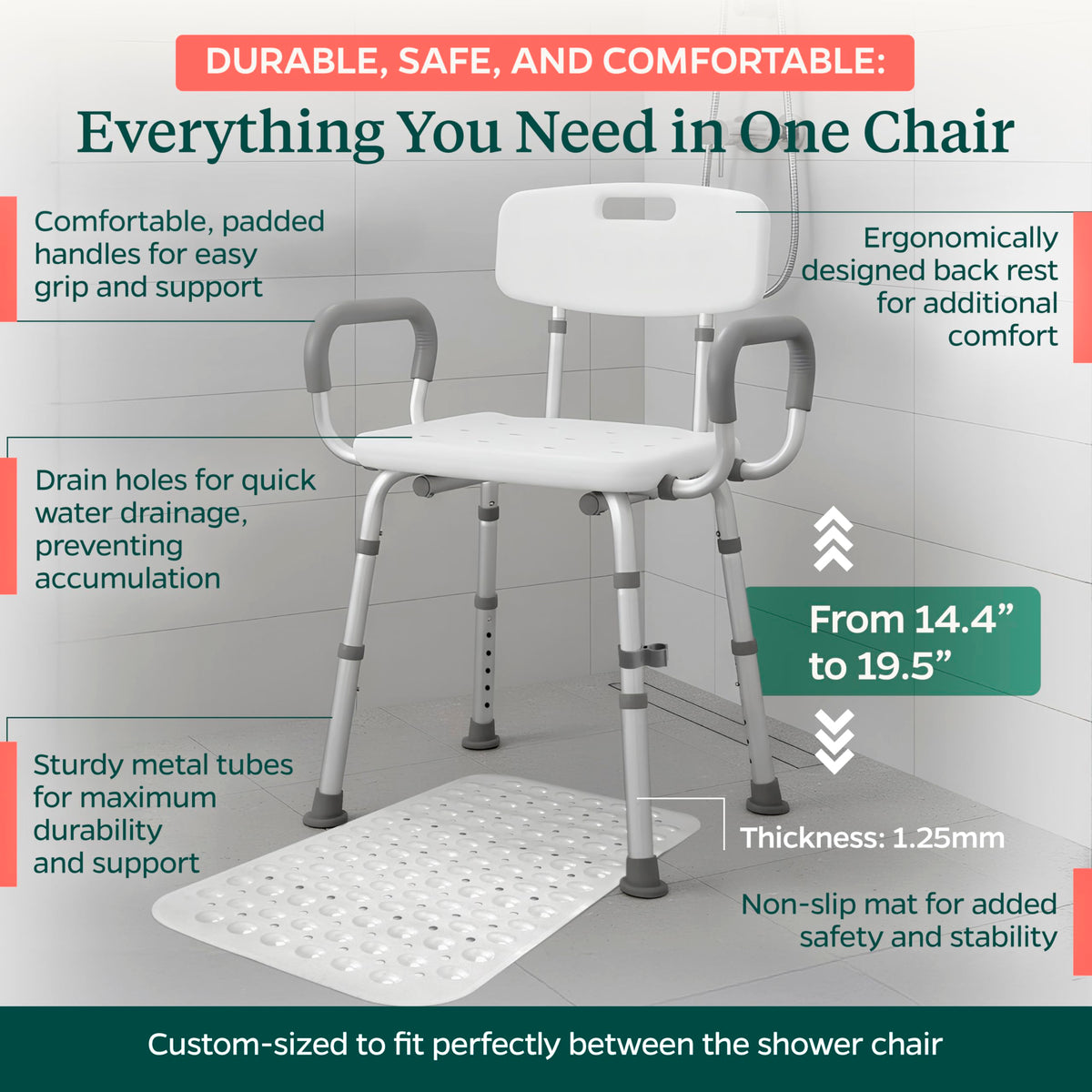 Adjustable Shower Chair with Mat N380775