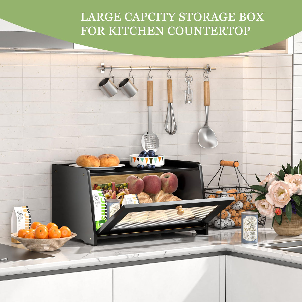 Black Wooden Bread Box N637