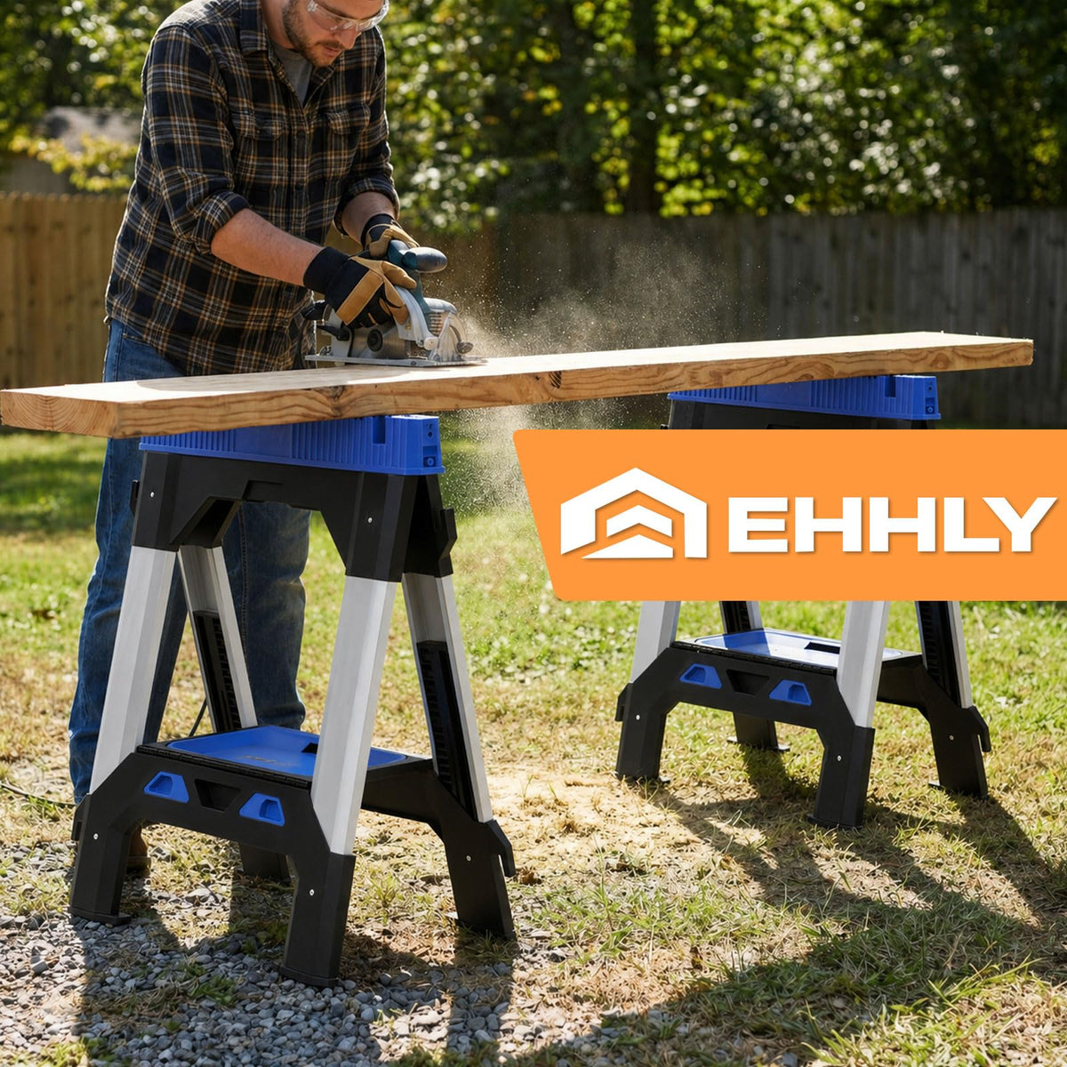 Folding Heavy Duty Sawhorses 2 Pack, 2500 LBS Load Capacity T6003