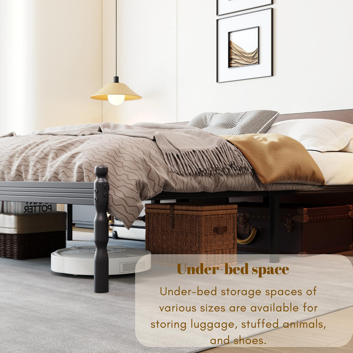 Queen Size Black Metal Bed Frame with Storage D8663