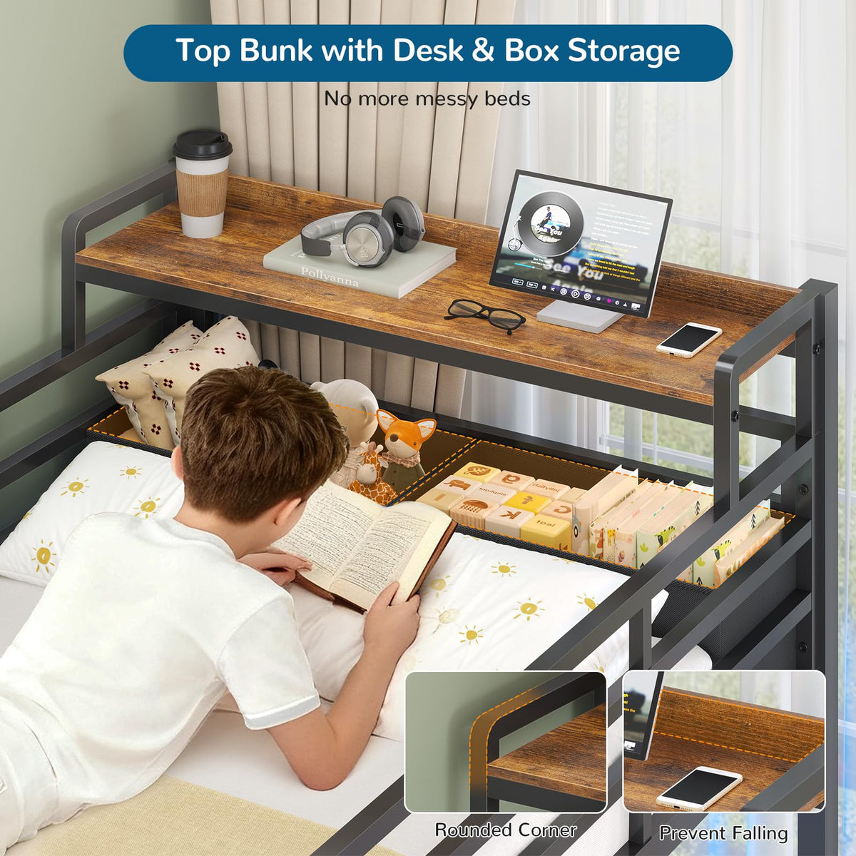 Black Twin Over Twin Triple Bunk Bed with Storage Drawers O3046