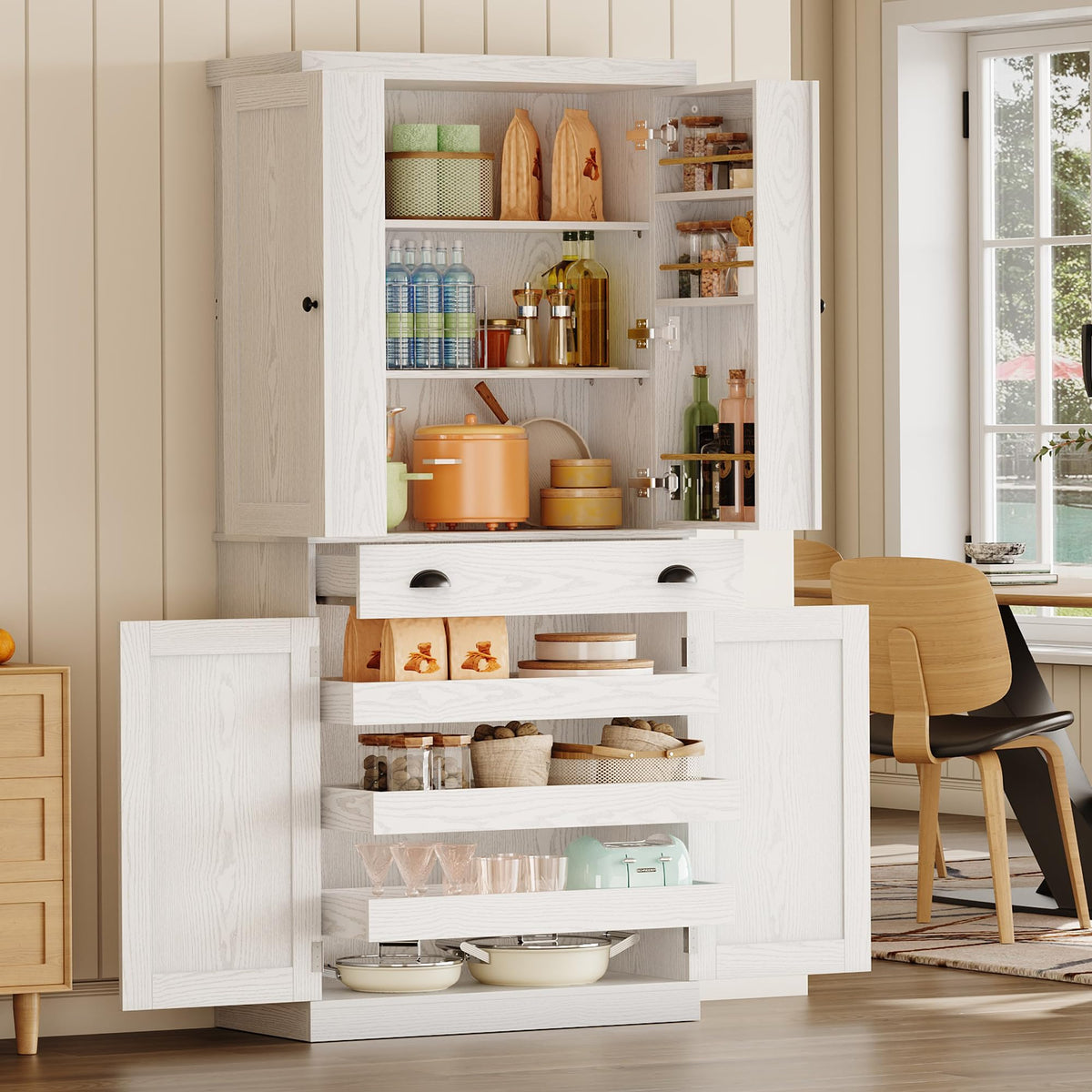 72" White Kitchen Pantry Cabinet with Drawer S701326