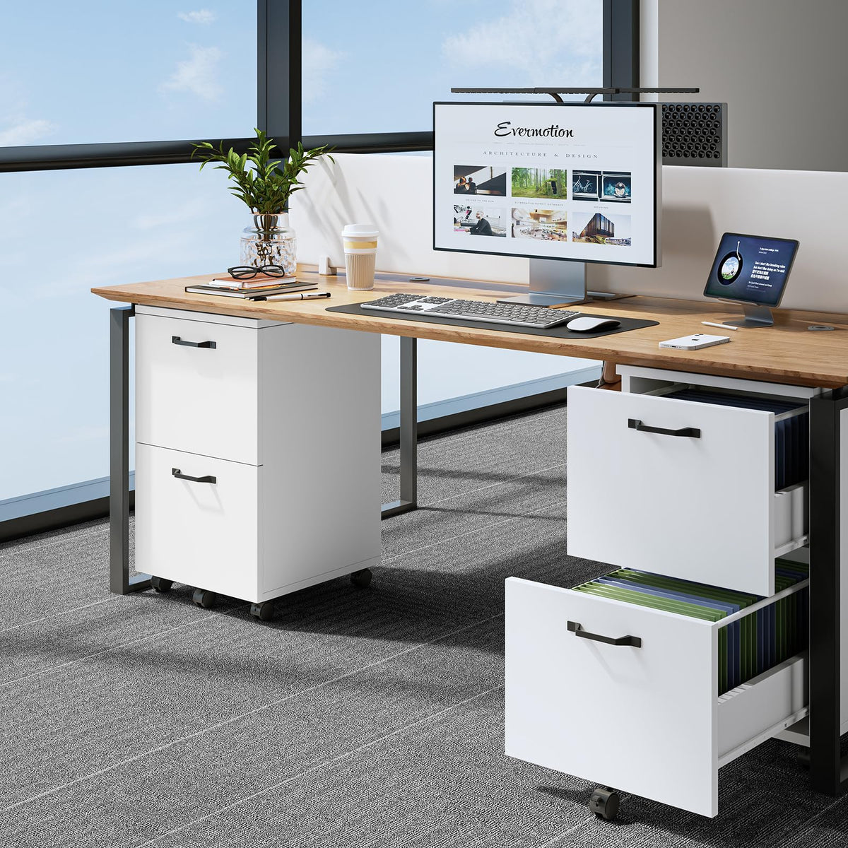 White 2 Drawer Rolling Wood File Cabinet C553487
