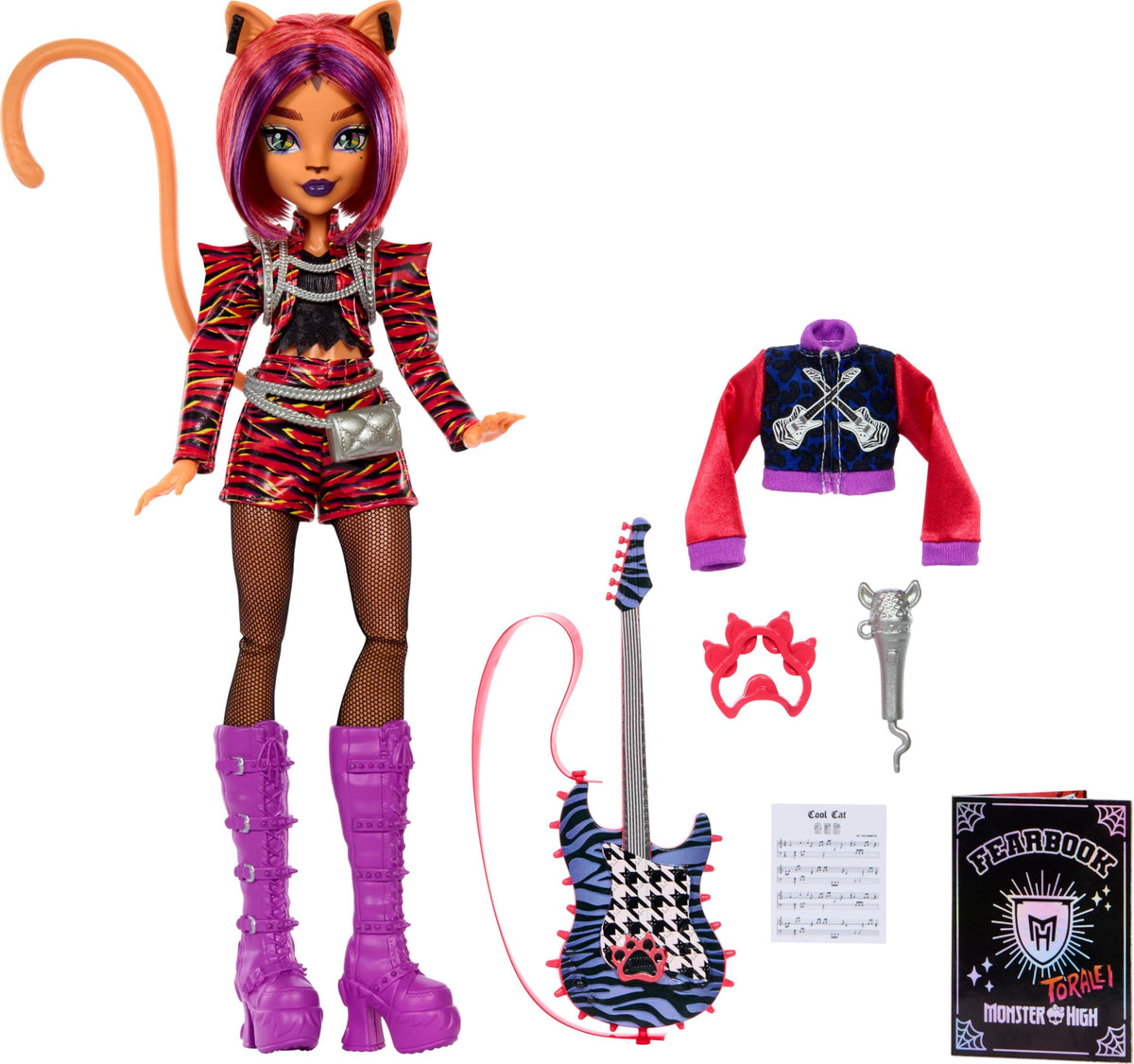 Monster High Toralei Music Club Doll With Varsity Jacket, Yearbook, And Accessories S3787