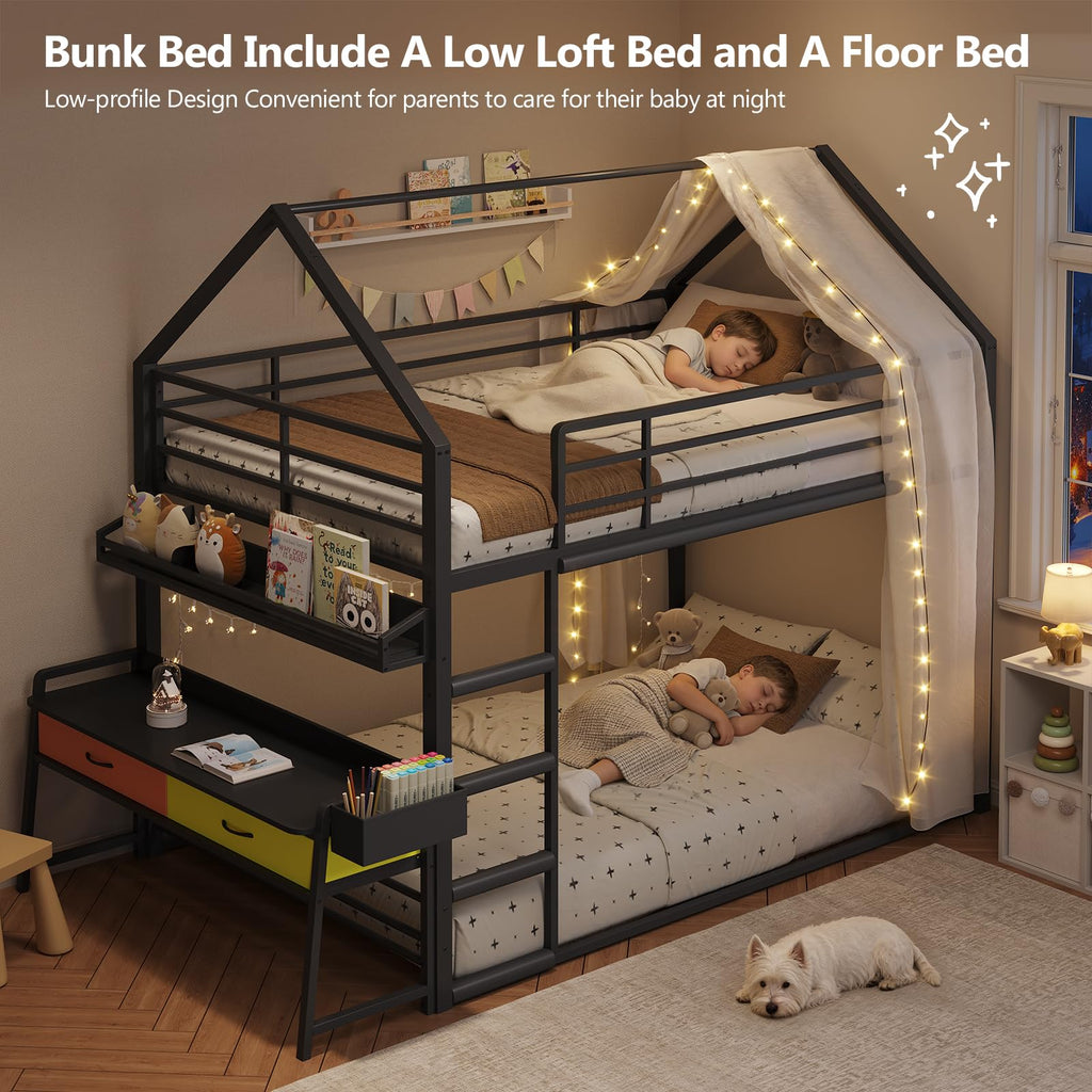 Twin Over Twin Bunk Bed with Desk and Drawers I781