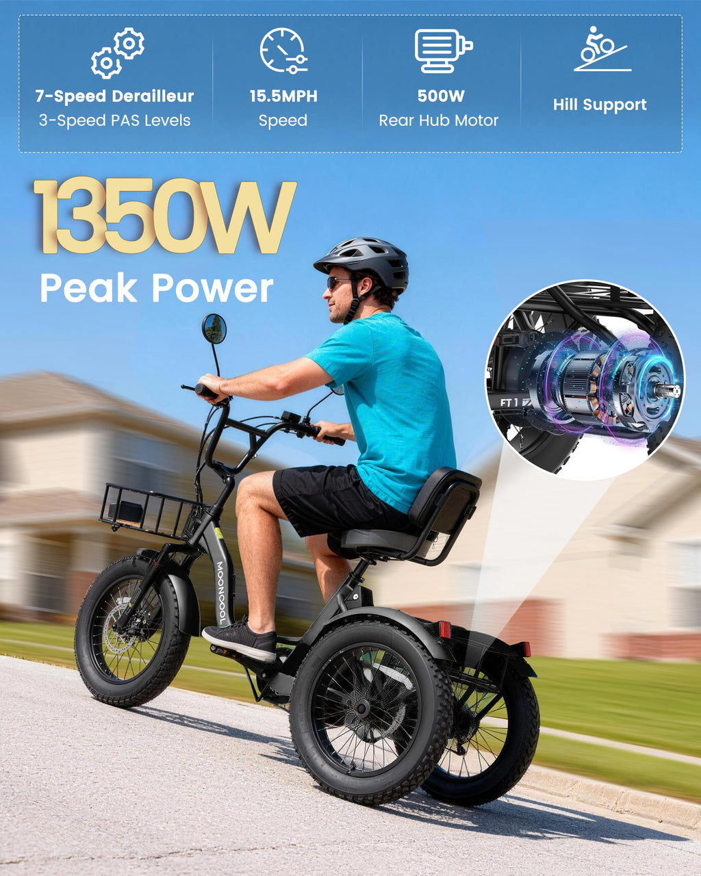 20" Fat Tire 7 Speed Folding Electric Trike V442