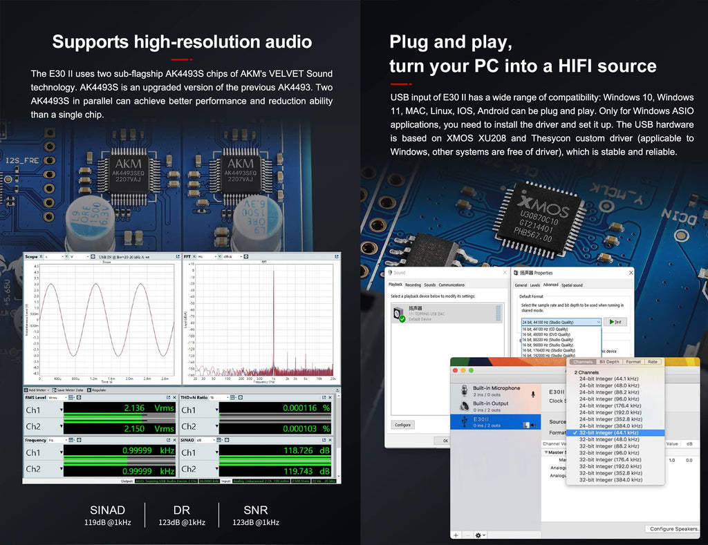 Topping E30 II DAC Preamp Audio Decoder + Topping L30II NFCA Linear Headphone Amp X1615