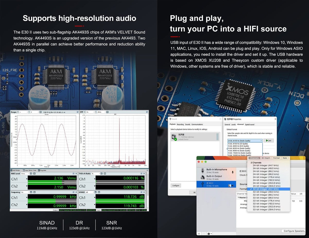 Topping E30 II DAC Preamp Audio Decoder + Topping L30II NFCA Linear Headphone Amp X1615