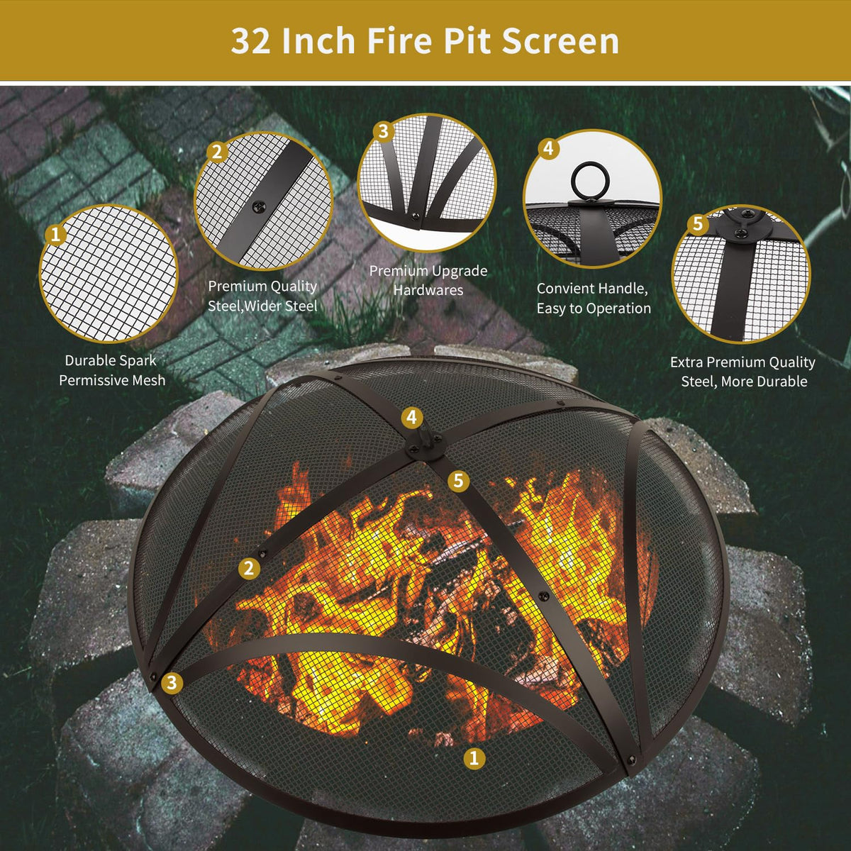 32In Reinforced Steel Round Fire Pit Screen Cover W5305