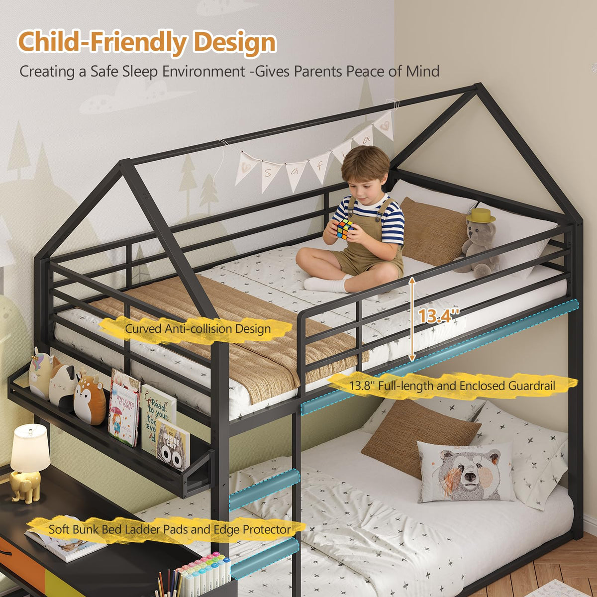 Twin Over Twin Bunk Bed with Desk and Drawers I781