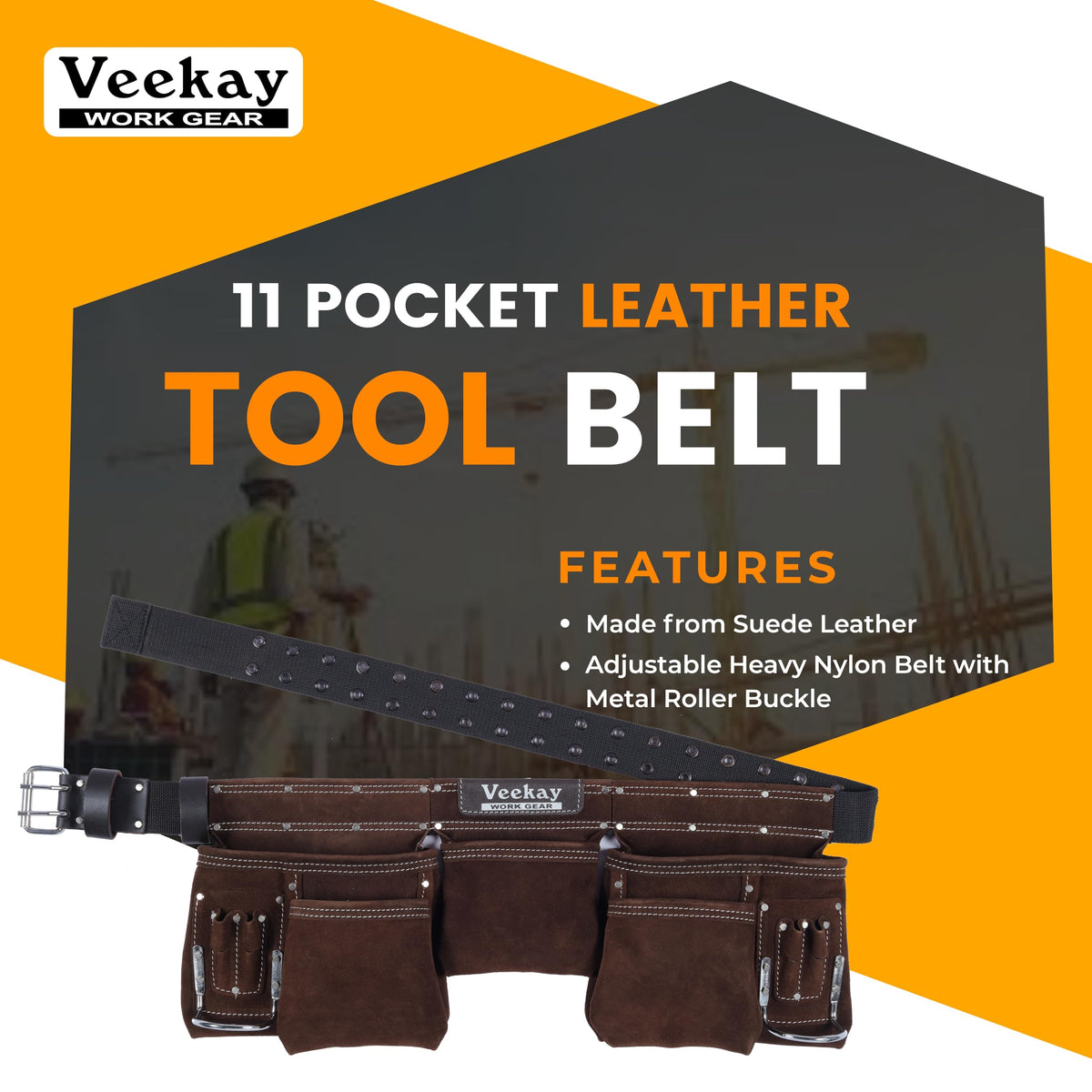 Brown Suede Leather 11-Pocket Tool Belt M22780