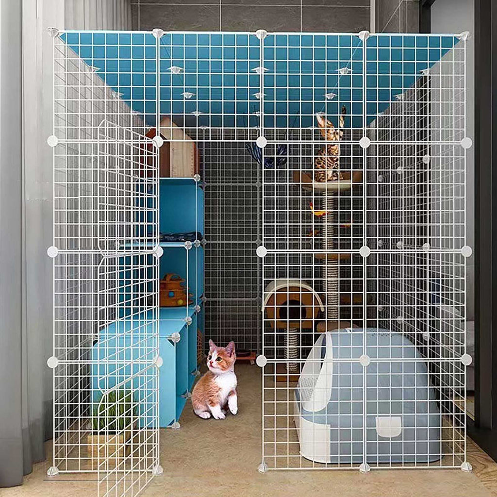 Large Cat Cage Indoor Cat Playpen Detachable Metal Cat Kennels with Ramp Ladders Hammock and Bed Black K201