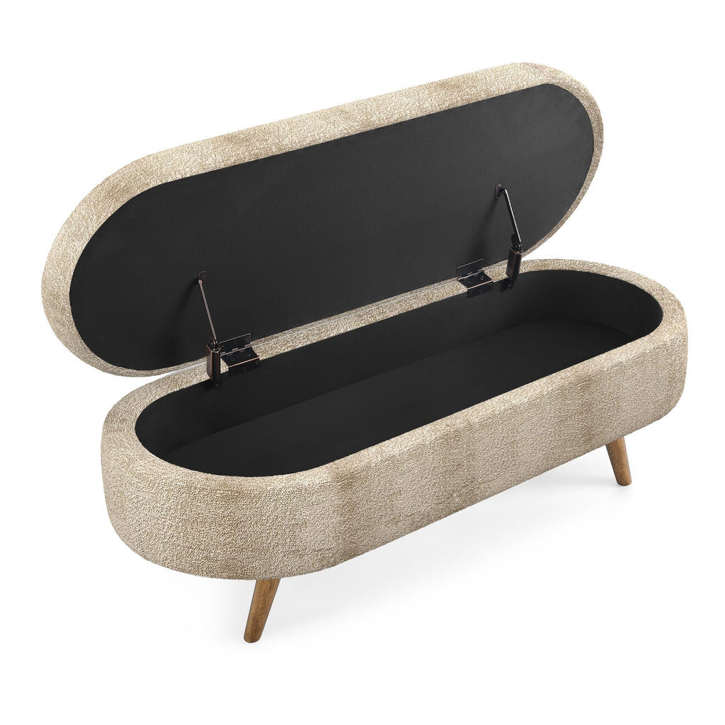 Brown Linen Storage Ottoman Bench U168