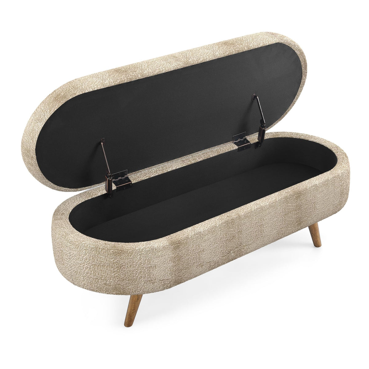 Brown Linen Storage Ottoman Bench U168