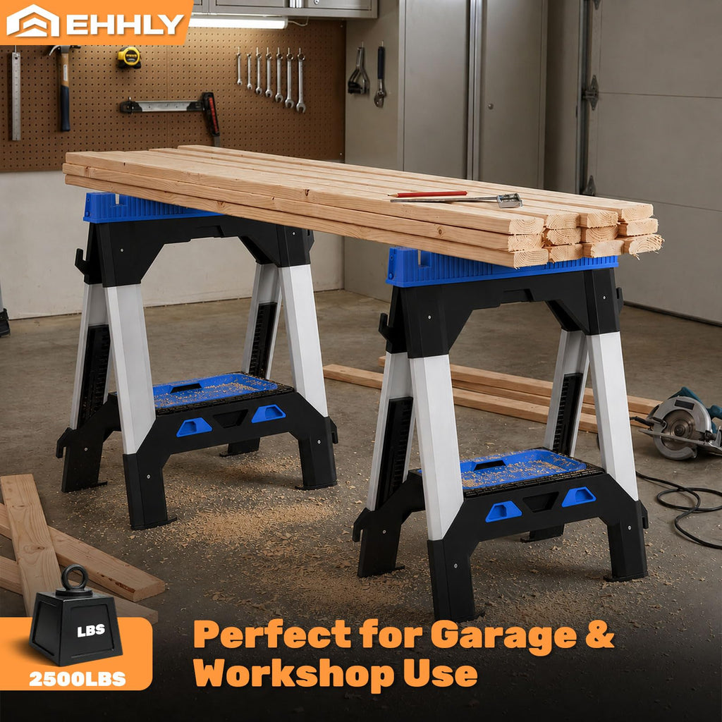 Folding Heavy Duty Sawhorses 2 Pack, 2500 LBS Load Capacity T6003