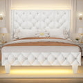 White Upholstered Full Size Bed Frame with Headboard C48353