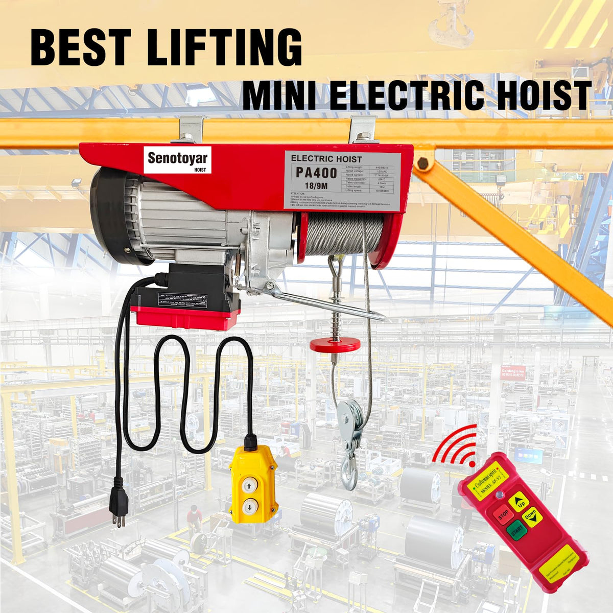 880lbs Electric Hoist Winch with Wireless Control I16701
