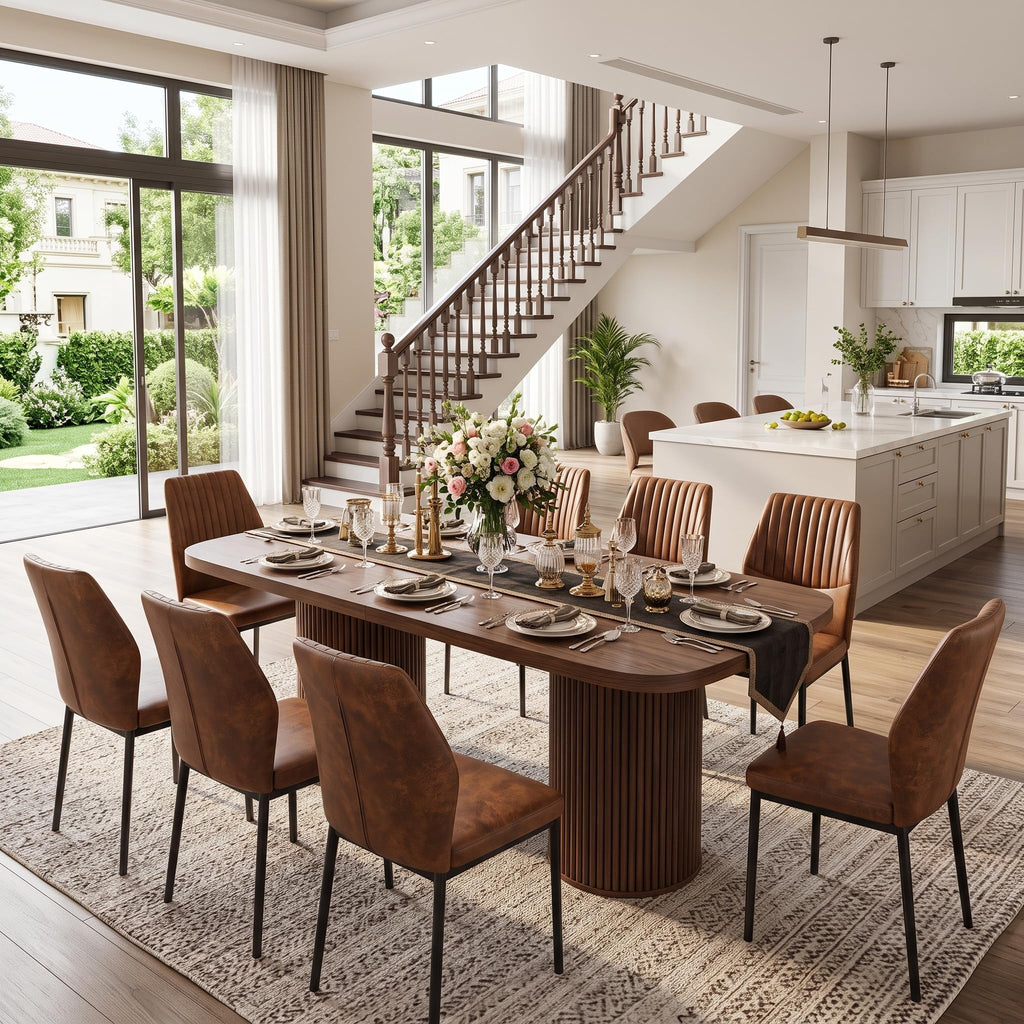 79" Rectangular Wood Dining Table Set for 8 with Cushioned Chairs S257820