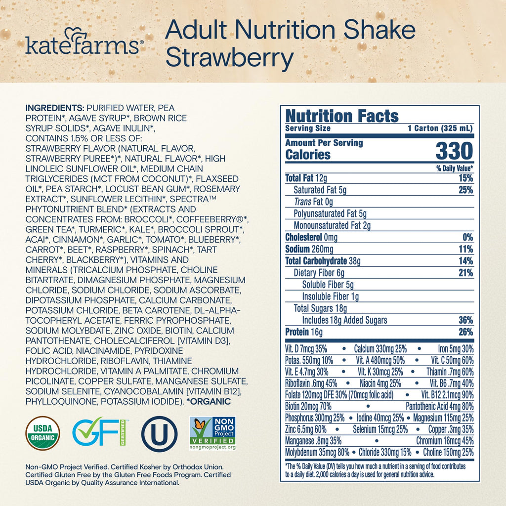 Organic Nutrition Shake, Strawberry, 16g Protein, 12 Pack Y63413