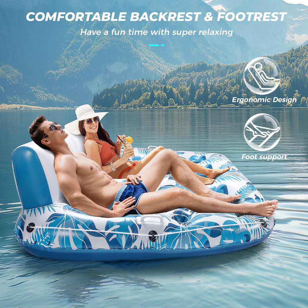 Inflatable Pool Float Lounger with Backrest, Footrest, Cup Holder Y7290