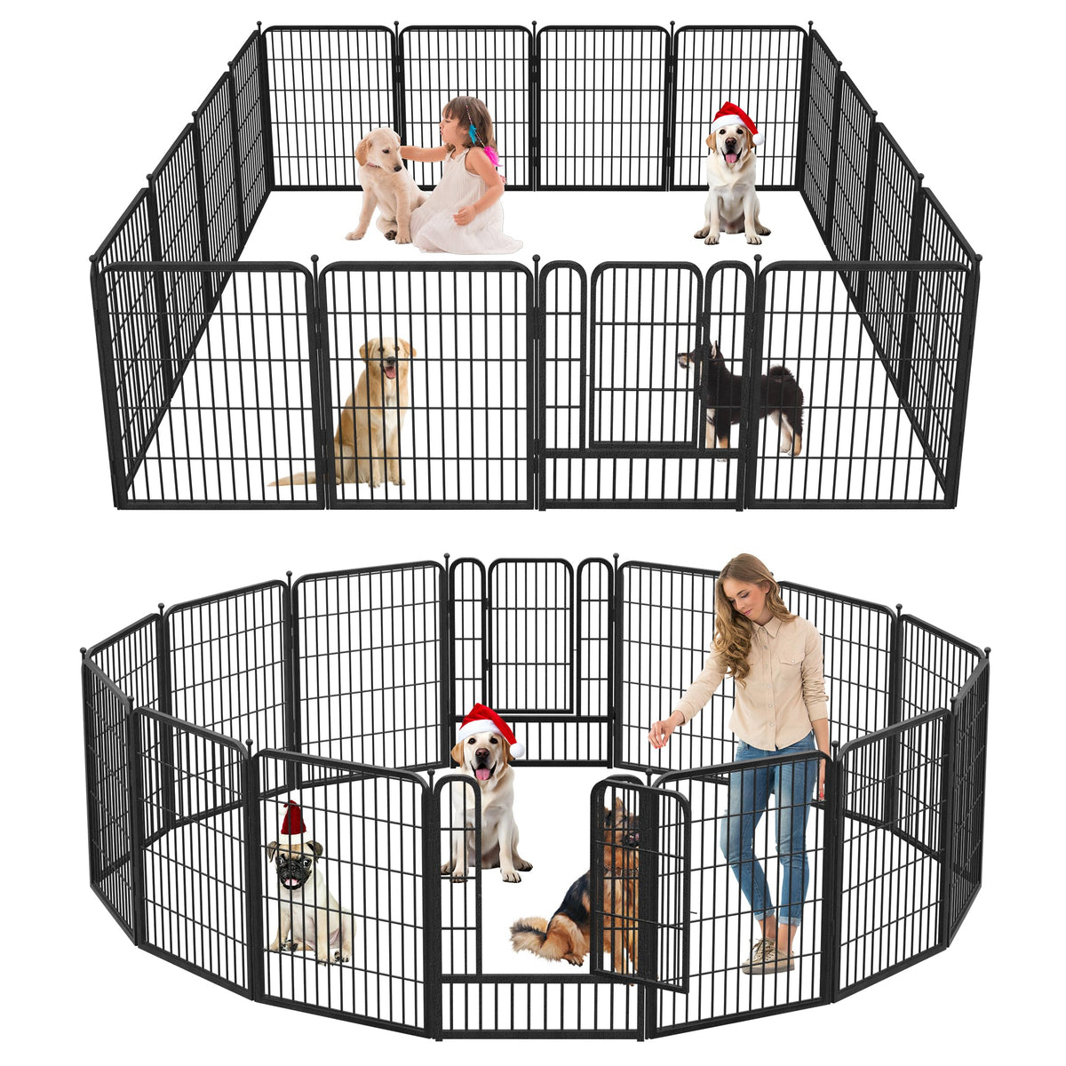 16 Panels Heavy Duty Foldable Metal Dog Playpen U432949