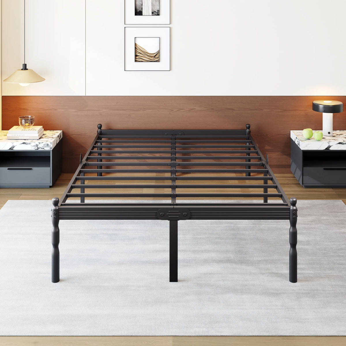 Queen Size Black Metal Bed Frame with Storage D8663